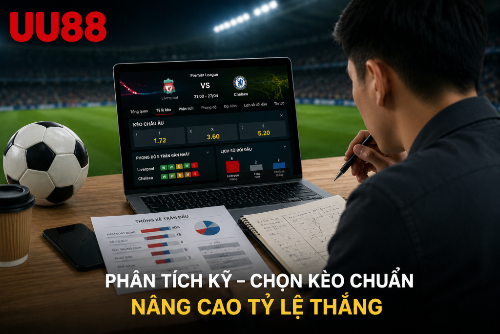 Người chơi đang phân tích thống kê và tỷ lệ trước trận đấu bóng đá