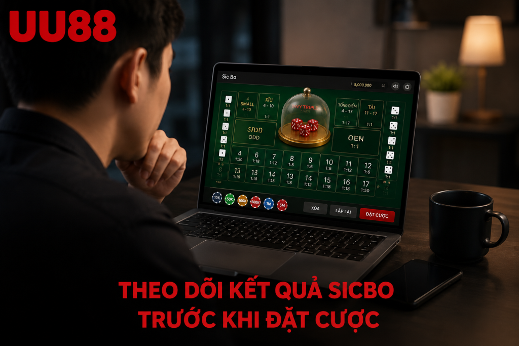 Người chơi quan sát kết quả Sicbo trên màn hình trước khi đặt cược